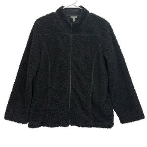 Women’s J Jill Fuzzy Sherpa Black Jacket. Size M